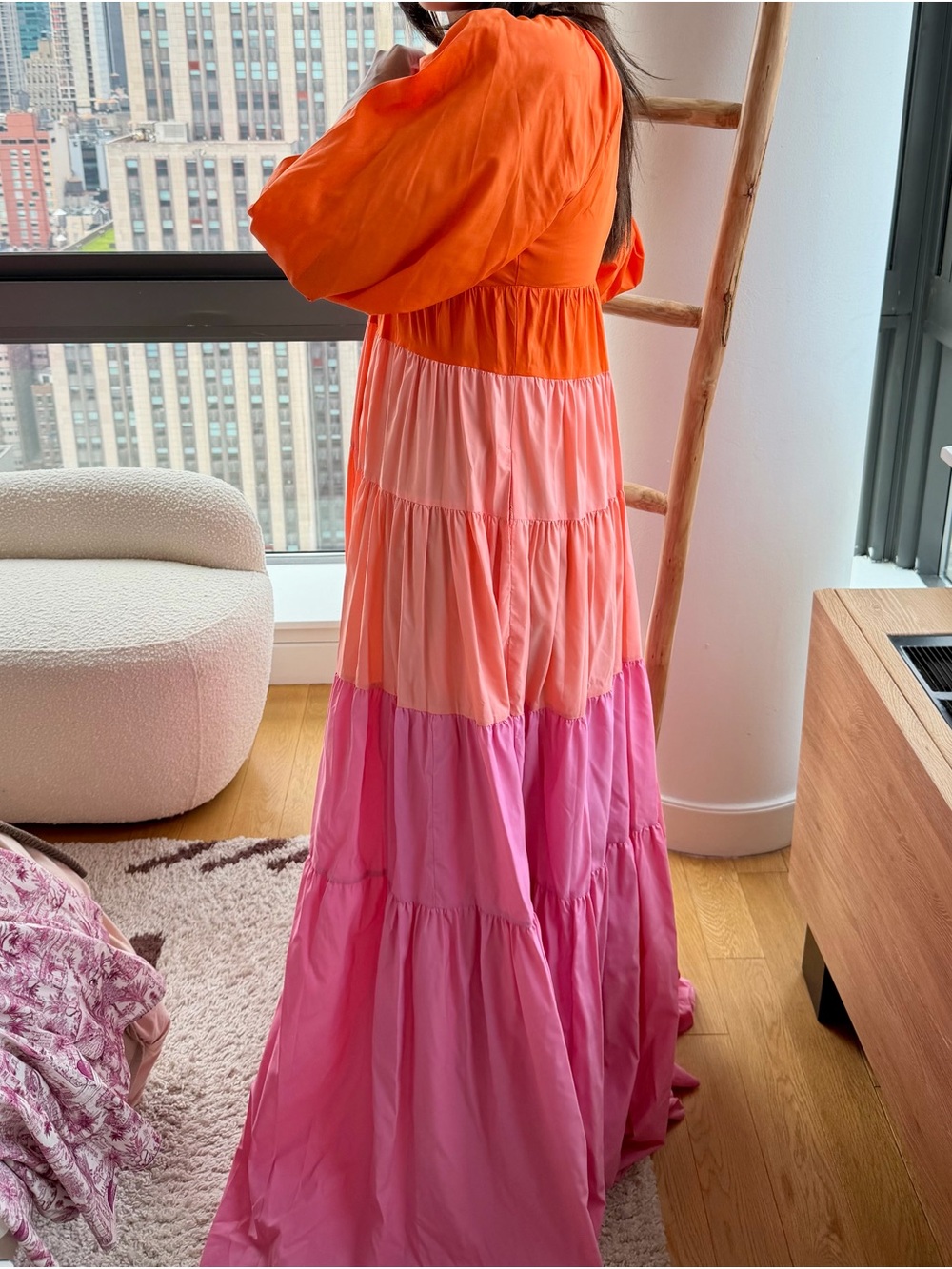 STAUD Vibrant Orange-Pink Colorblock Maxi Dress (NEVER WORN) - Picture 6 of 7